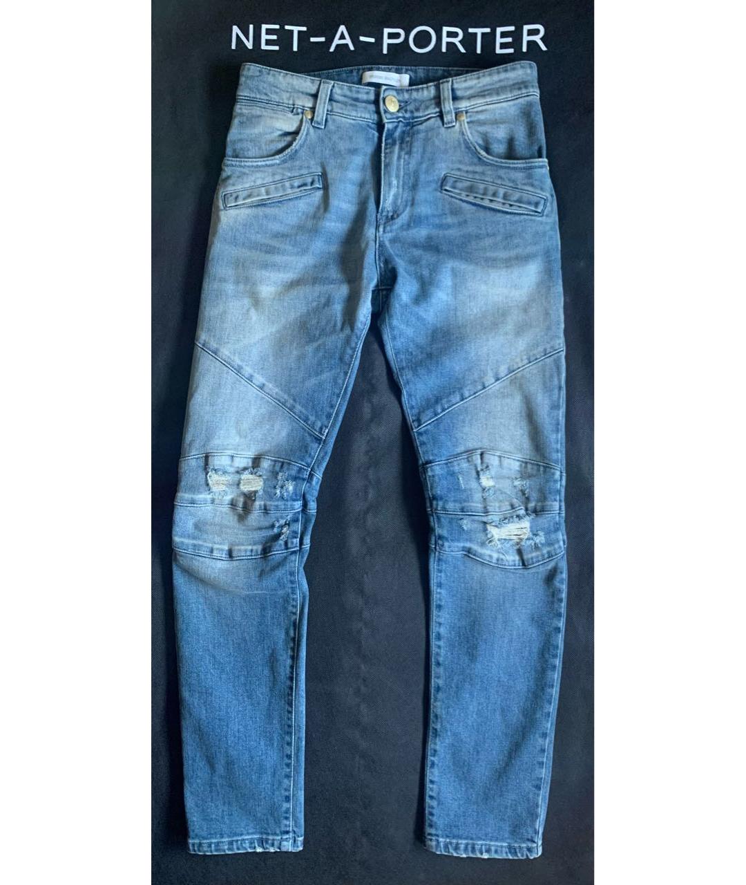 BALMAIN Голубые хлопко-эластановые джинсы слим, фото 4