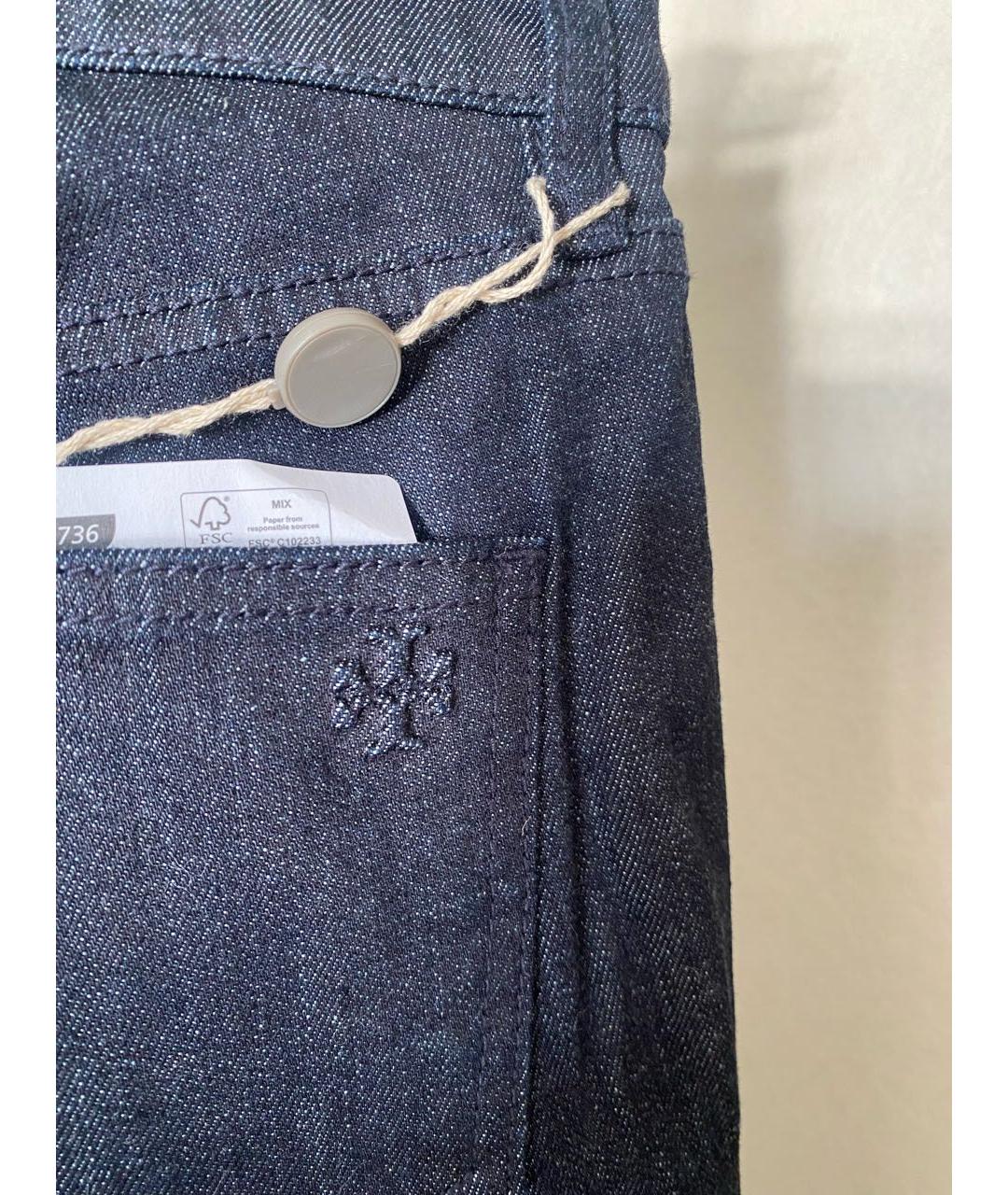 TORY BURCH Темно-синие хлопко-эластановые прямые джинсы, фото 7