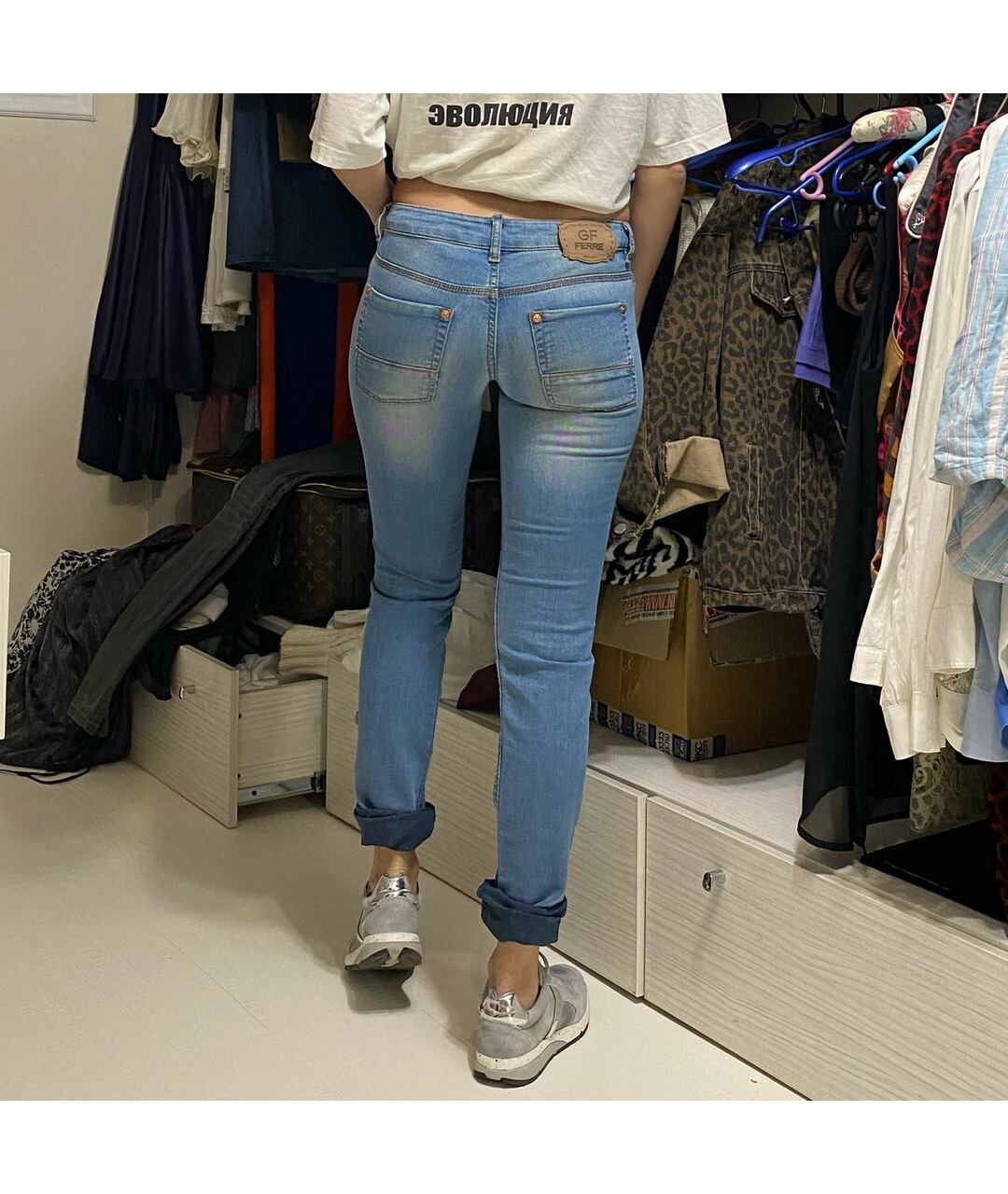 GIANFRANCO FERRE Голубые хлопковые прямые джинсы, фото 6