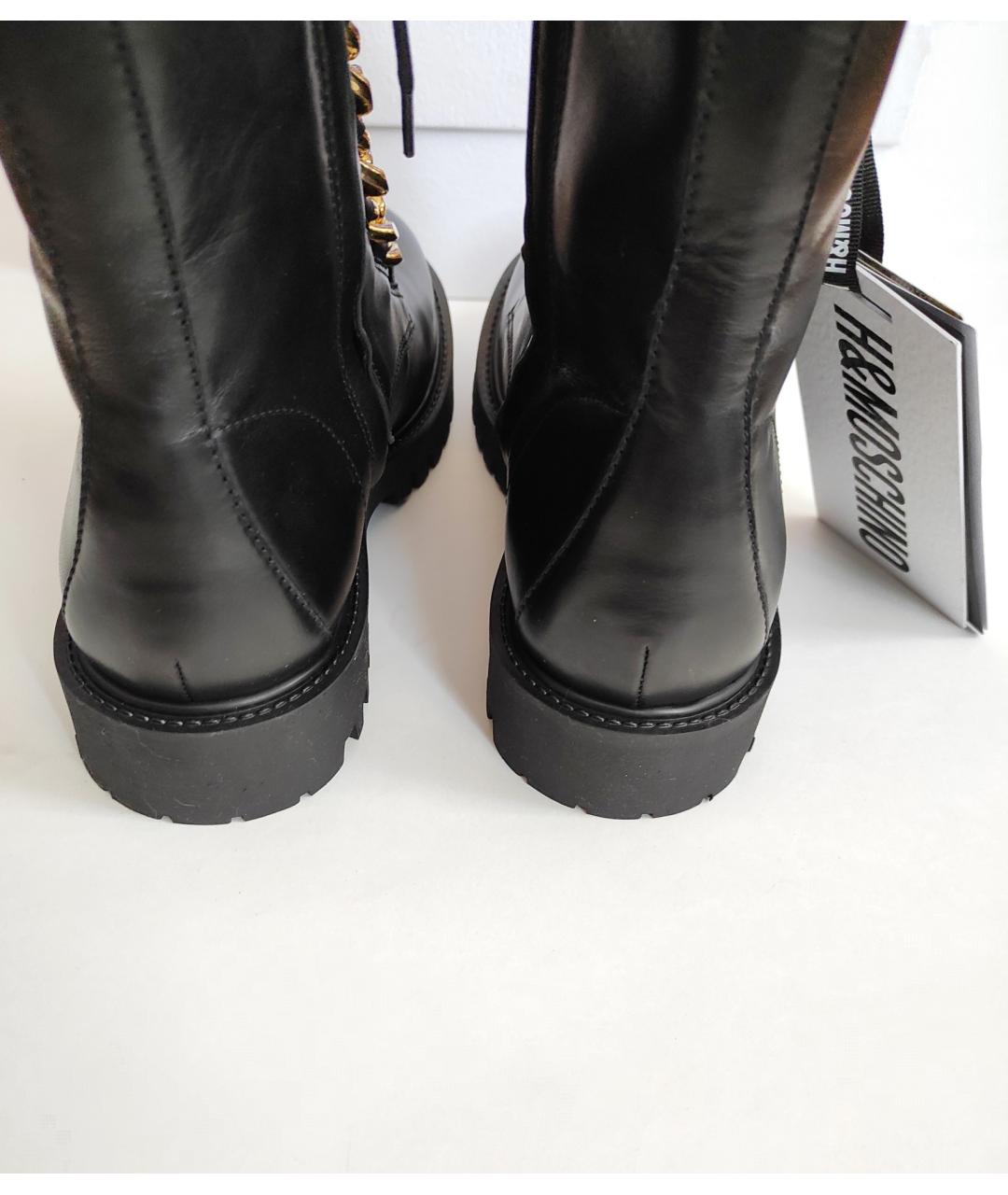 MOSCHINO Черные кожаные высокие ботинки, фото 3