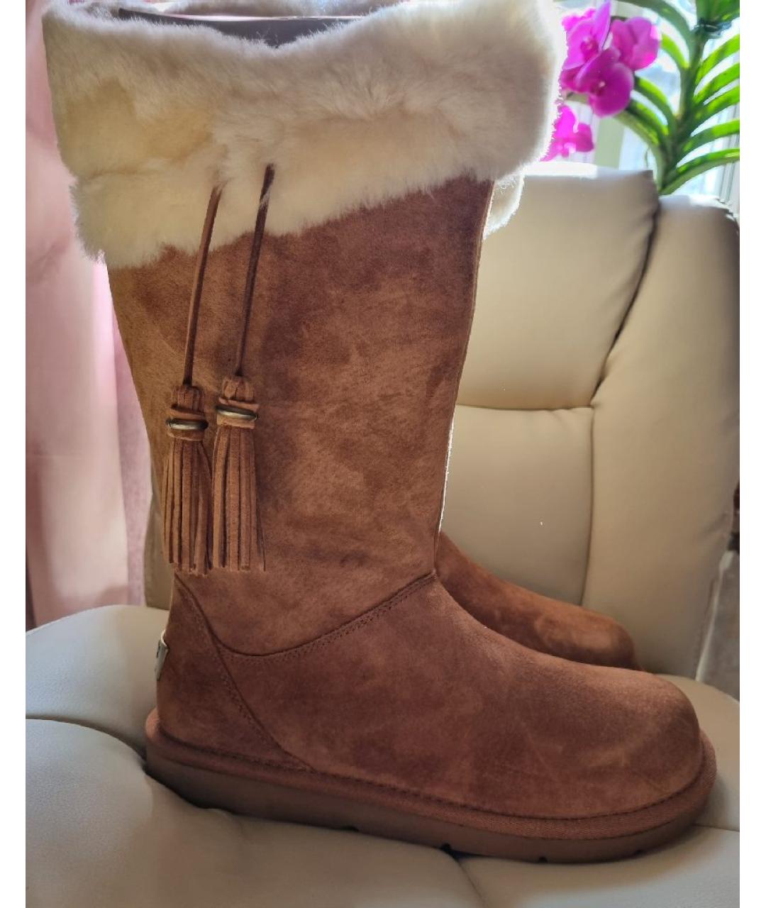 UGG AUSTRALIA Бежевые замшевые сапоги, фото 8
