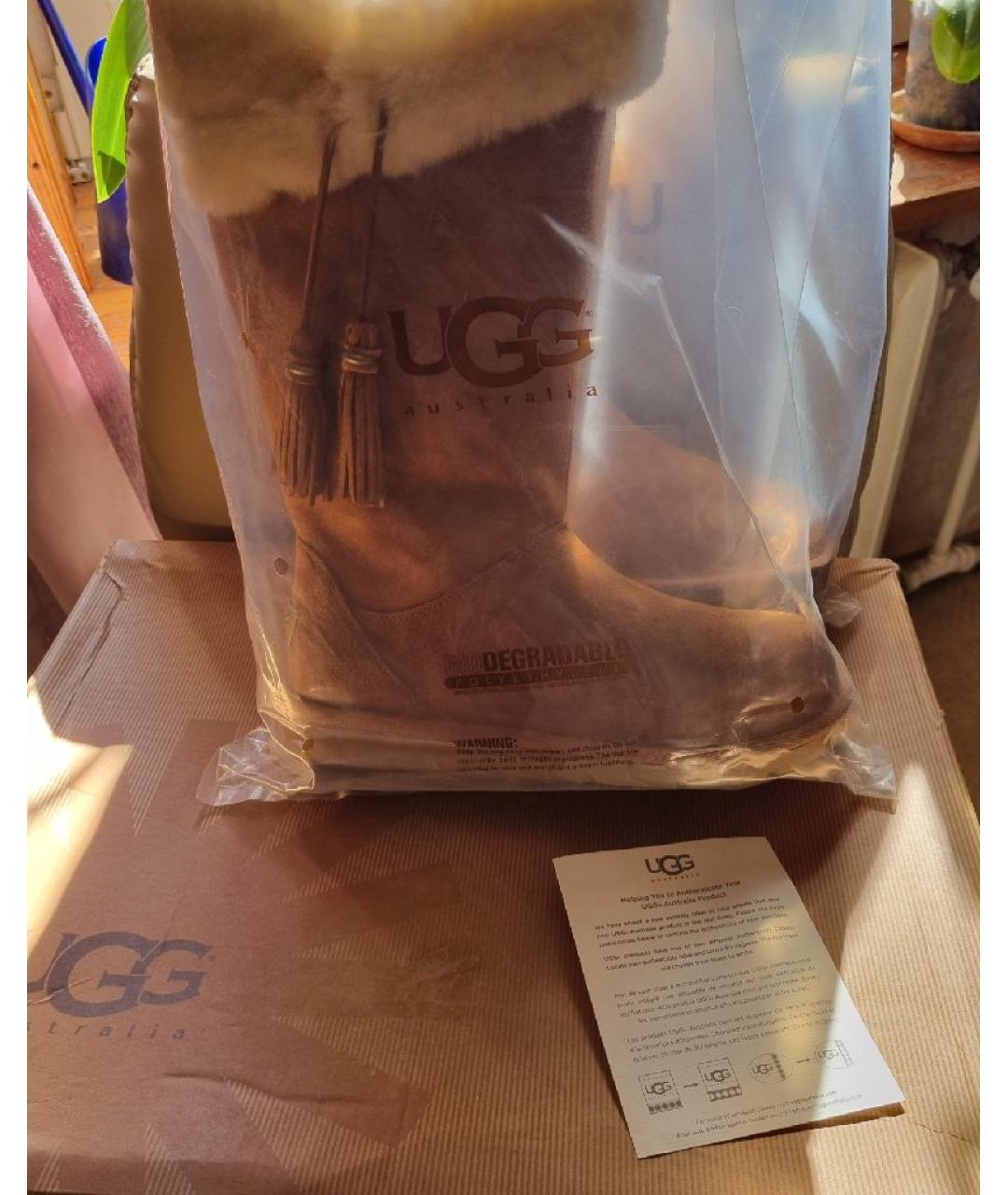 UGG AUSTRALIA Бежевые замшевые сапоги, фото 6