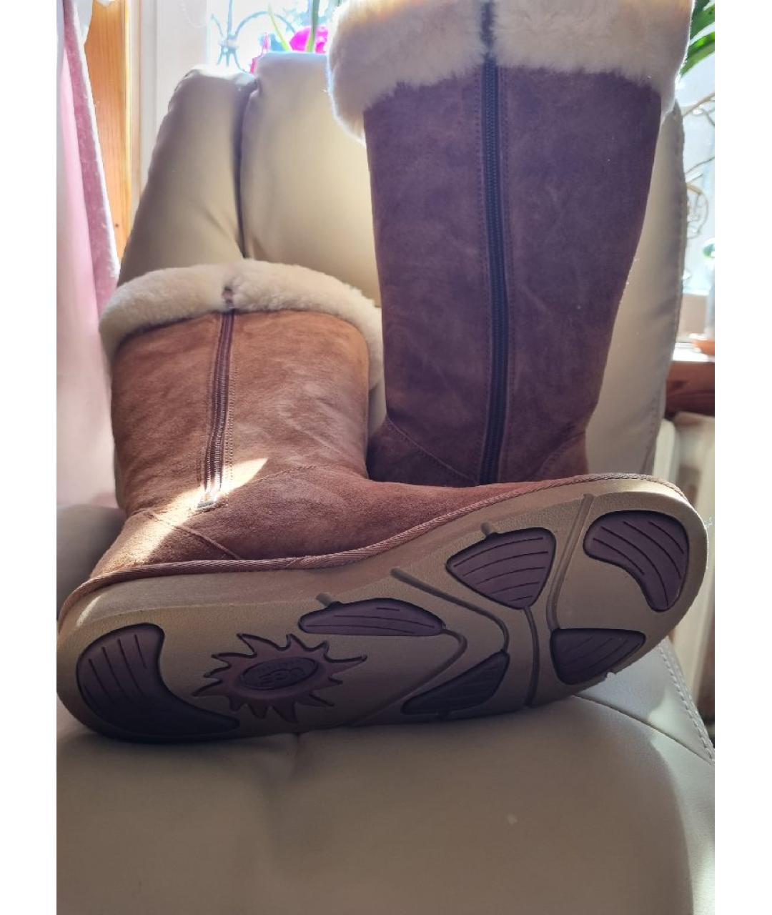 UGG AUSTRALIA Бежевые замшевые сапоги, фото 5