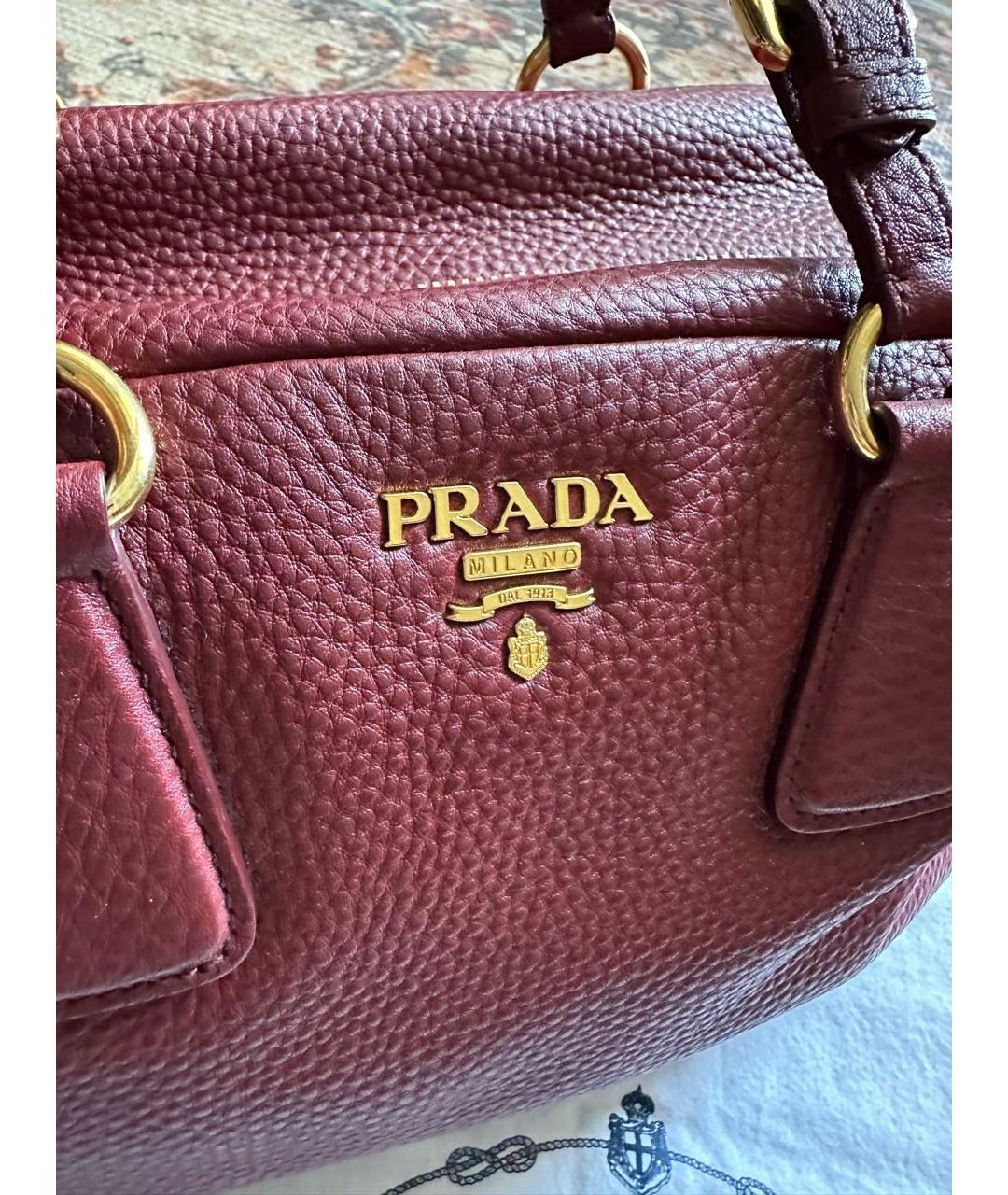 PRADA Бордовая кожаная сумка с короткими ручками, фото 8