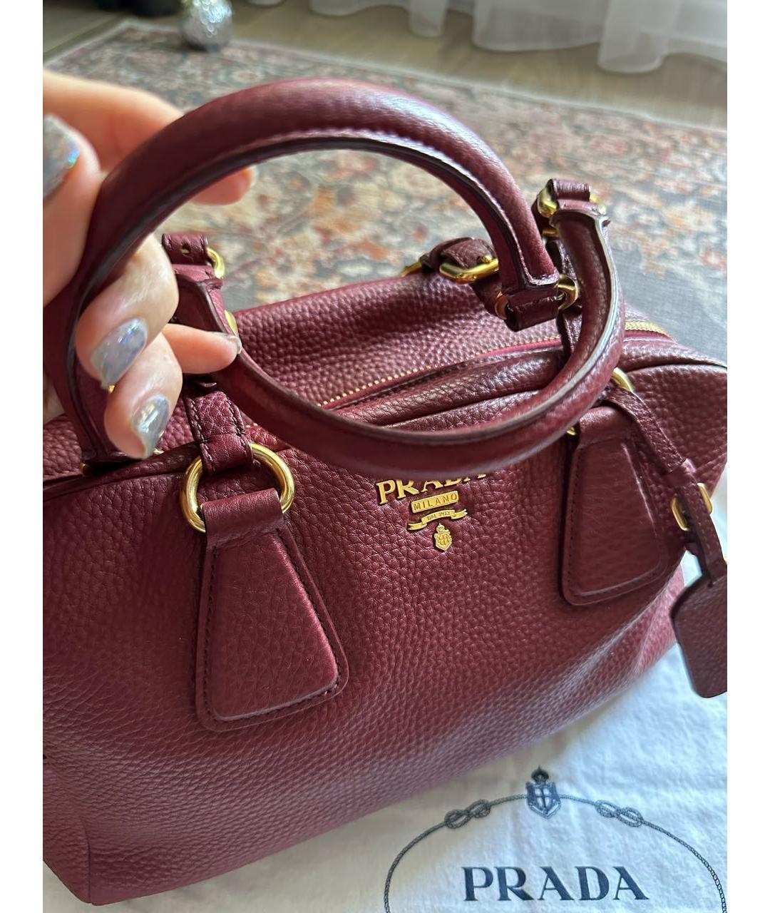 PRADA Бордовая кожаная сумка с короткими ручками, фото 4