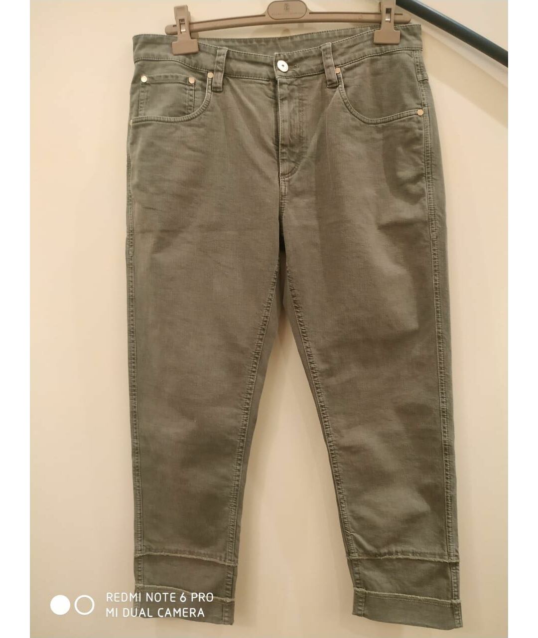 BRUNELLO CUCINELLI Хаки хлопко-эластановые джинсы слим, фото 5
