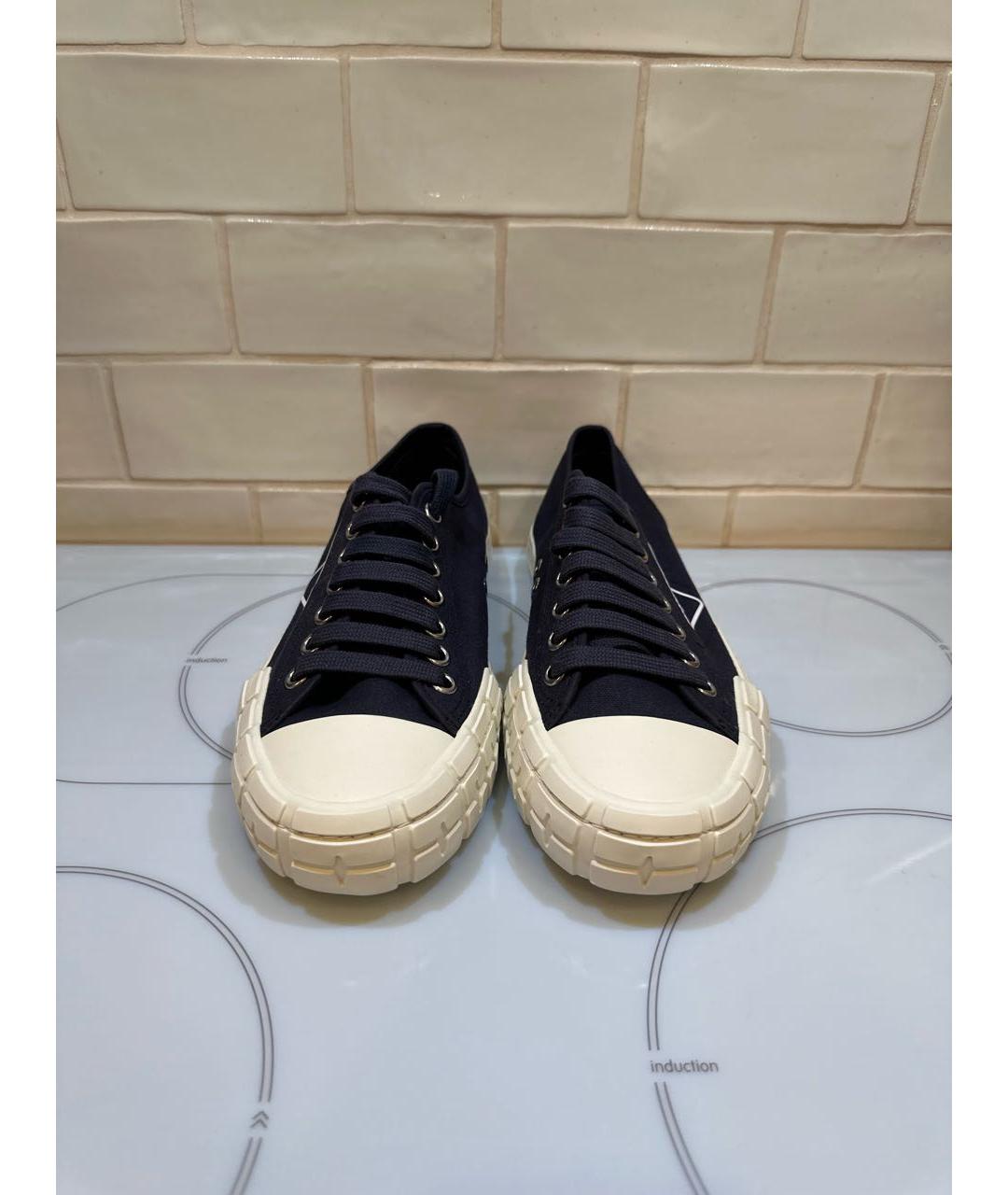PRADA Темно-синие текстильные низкие кроссовки / кеды, фото 2