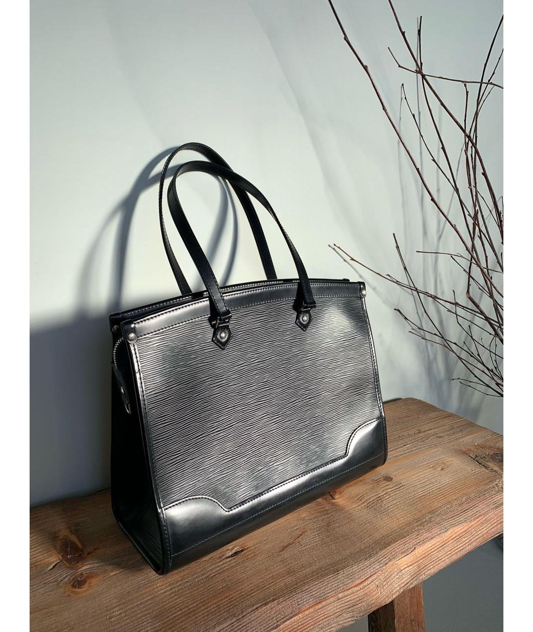 LOUIS VUITTON Черная кожаная сумка тоут, фото 7