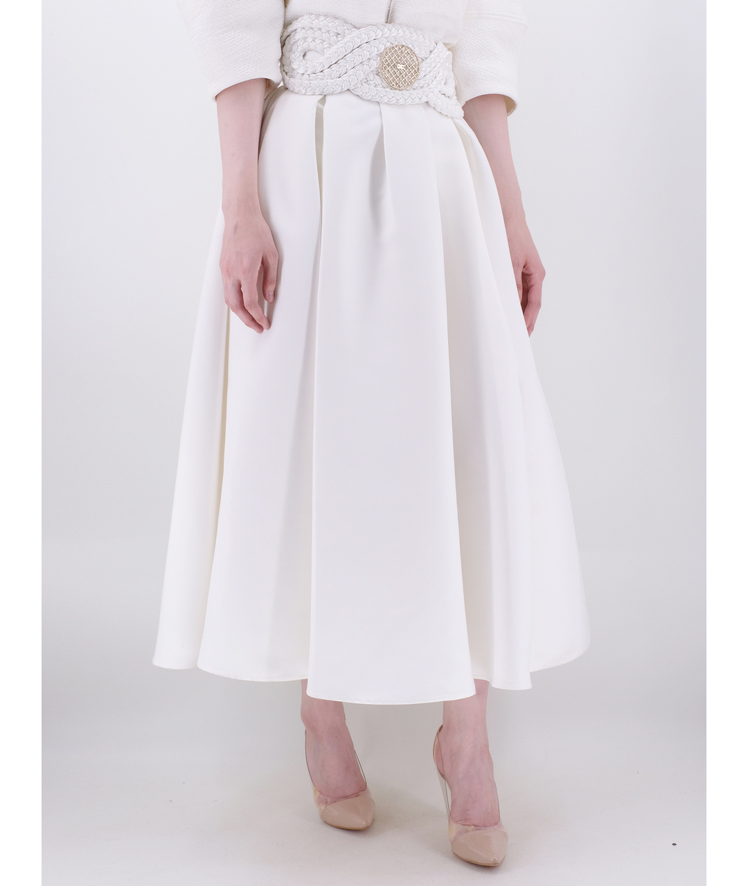 ELISABETTA FRANCHI Белая шелковая юбка миди, фото 2