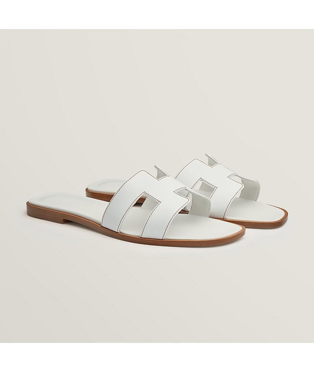 HERMES Белые кожаные шлепанцы, фото 4