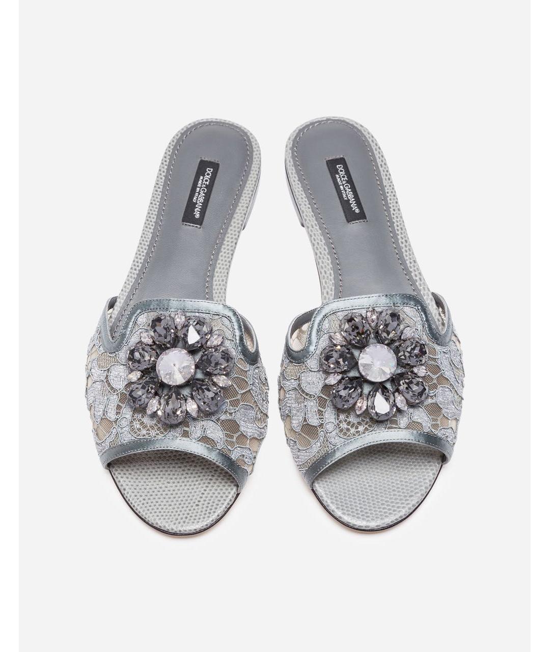 DOLCE&GABBANA Серые текстильные шлепанцы, фото 6