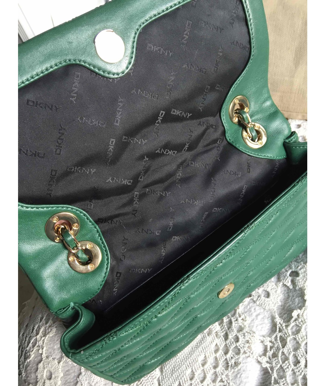 DKNY Зеленая кожаная сумка тоут, фото 4