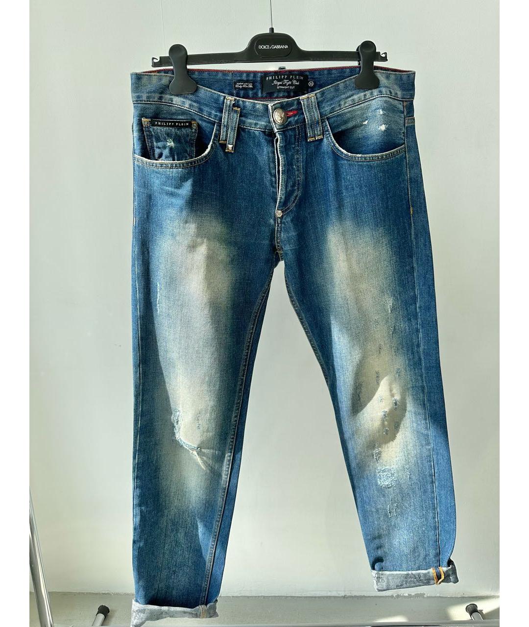 PHILIPP PLEIN Темно-синие хлопковые прямые джинсы, фото 9