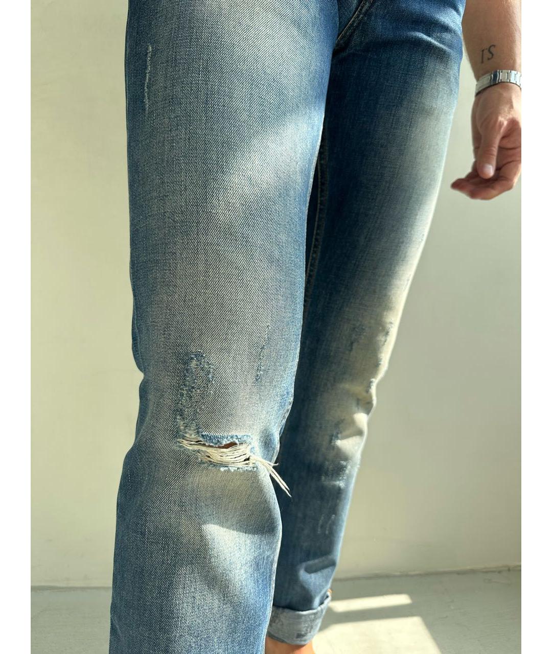 PHILIPP PLEIN Темно-синие хлопковые прямые джинсы, фото 6