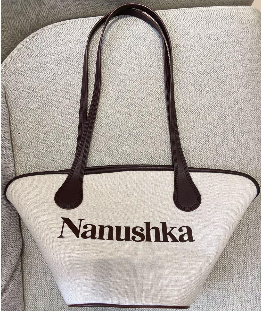 NANUSHKA Бежевая льняная сумка на плечо, фото 5