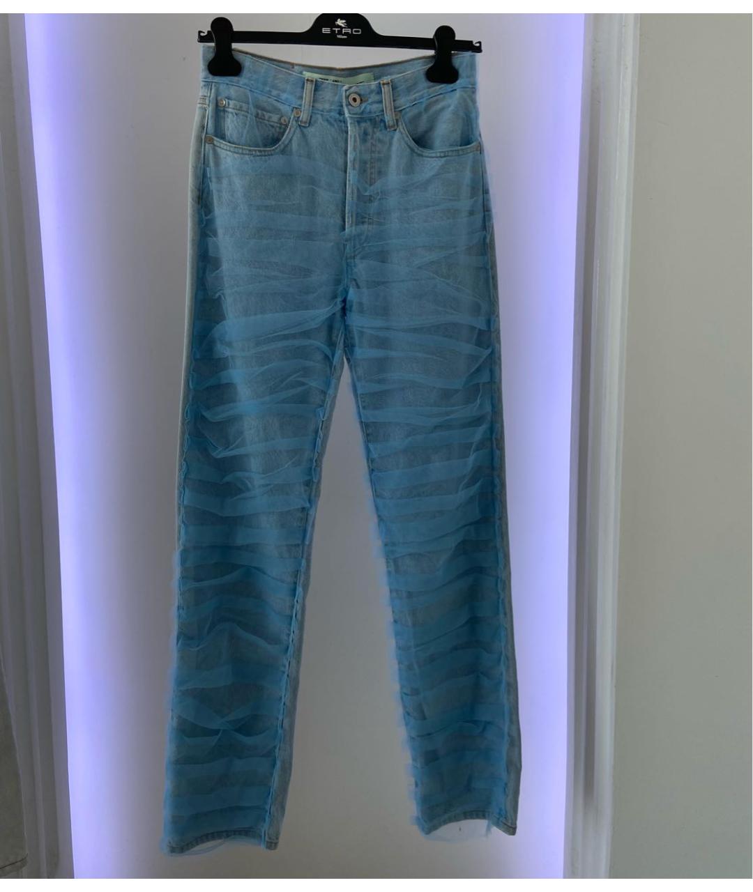 OFF-WHITE Голубые хлопковые прямые джинсы, фото 8