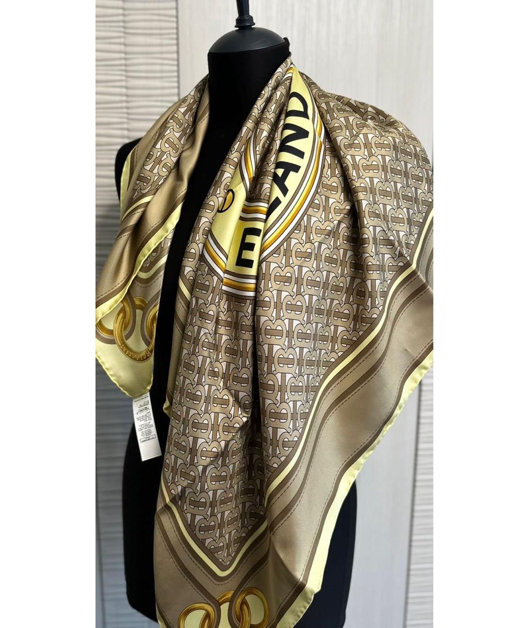 BURBERRY Бежевый шелковый платок, фото 5
