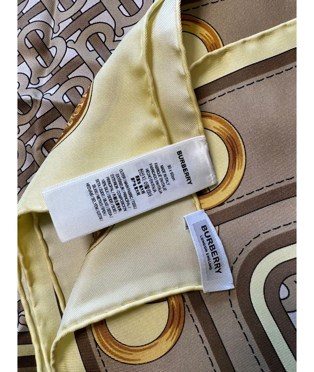 BURBERRY Бежевый шелковый платок, фото 4