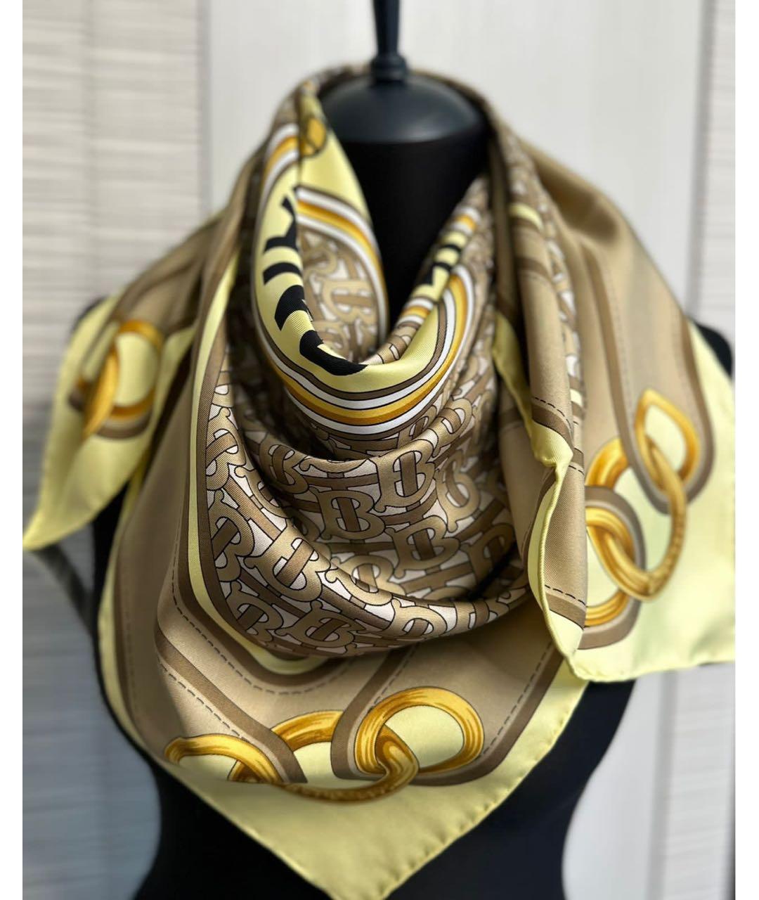 BURBERRY Бежевый шелковый платок, фото 3
