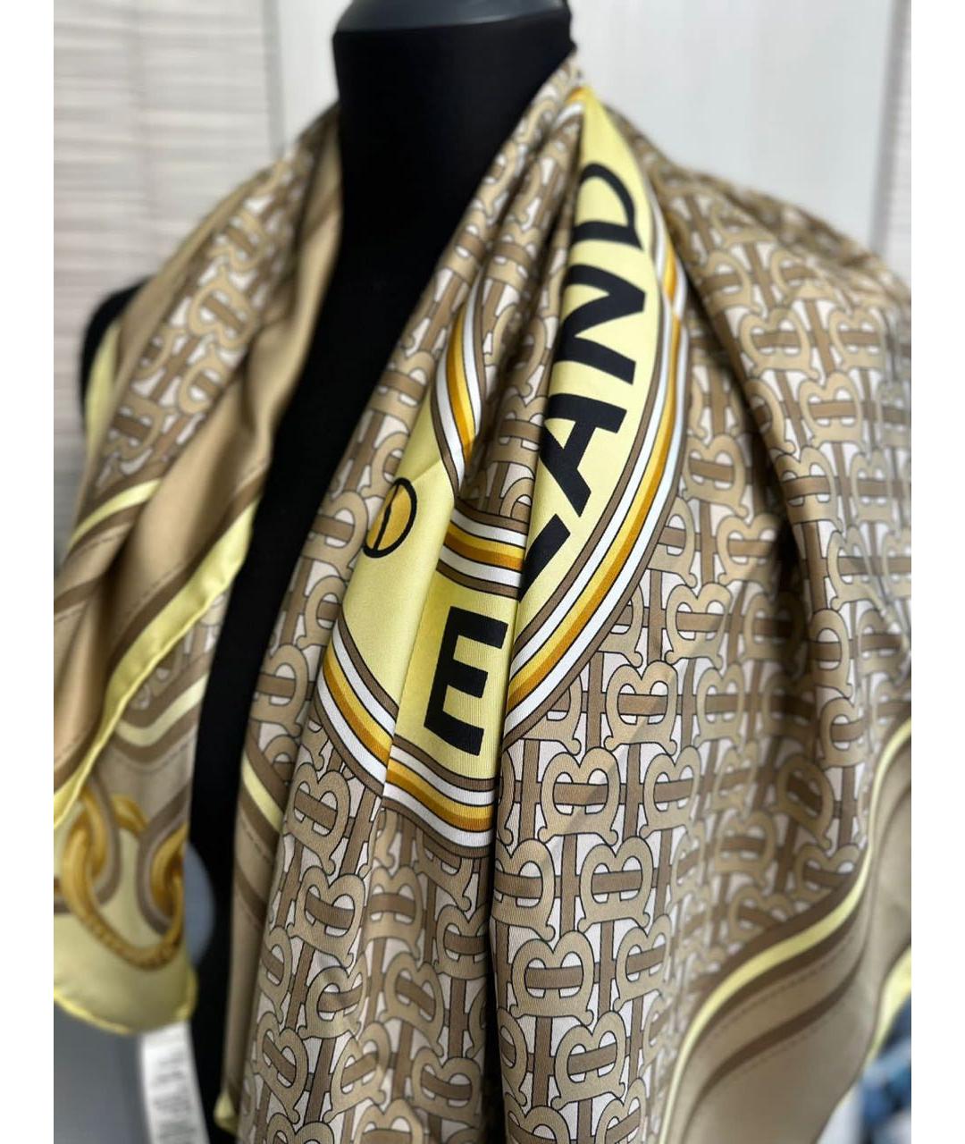 BURBERRY Бежевый шелковый платок, фото 7
