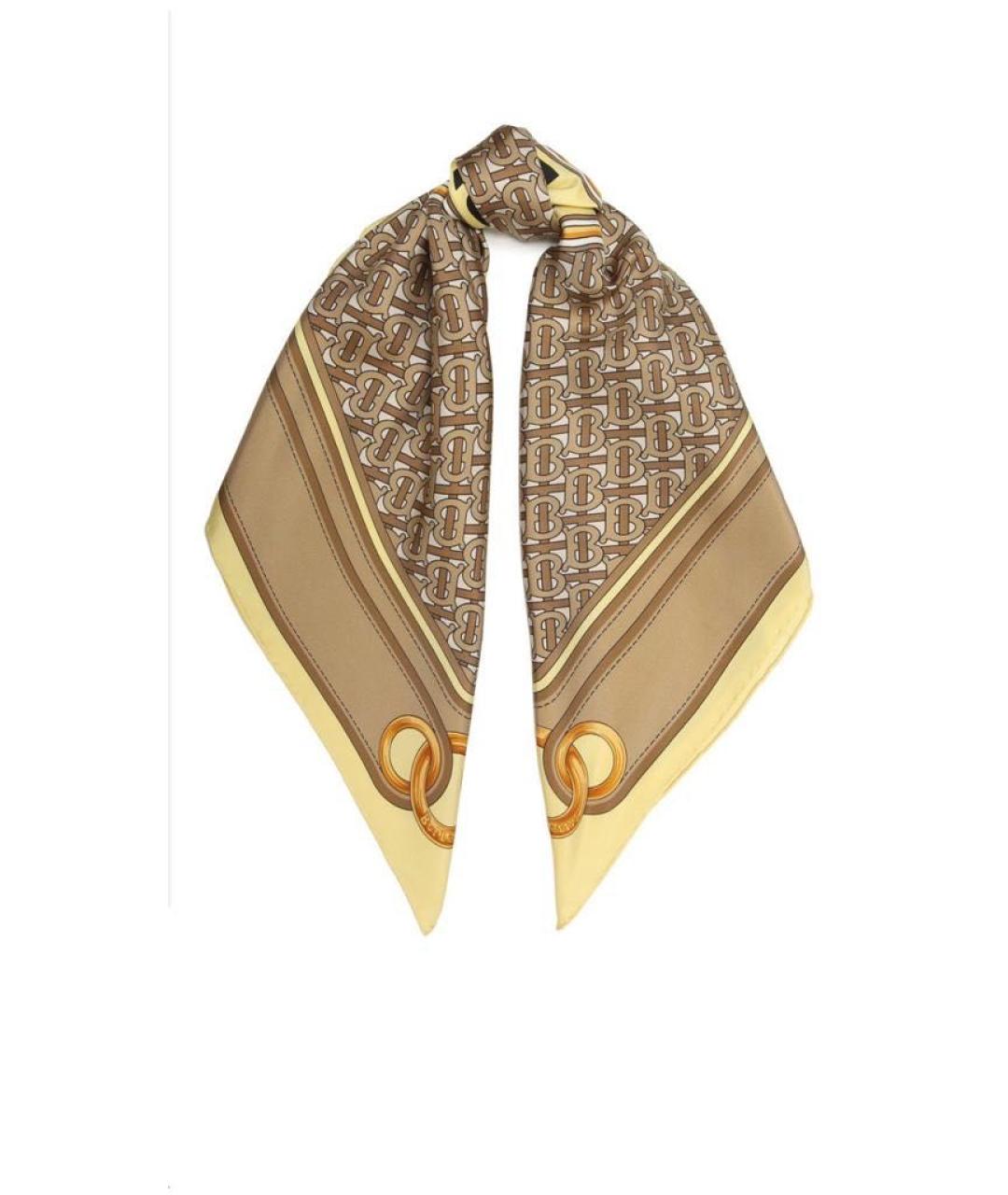 BURBERRY Бежевый шелковый платок, фото 6