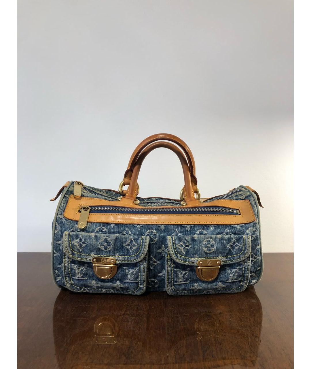 LOUIS VUITTON Синяя жаккардовая сумка с короткими ручками, фото 2