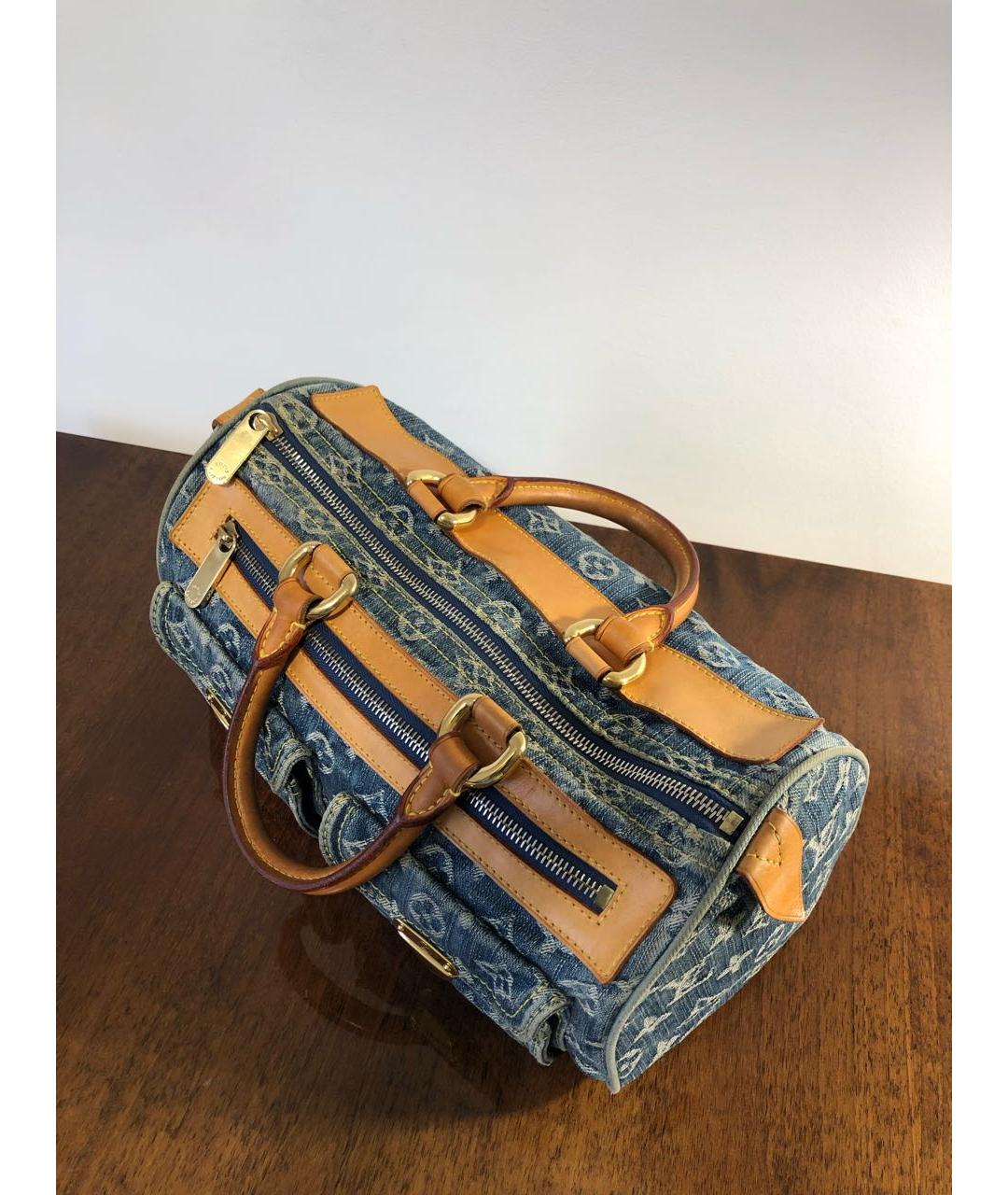 LOUIS VUITTON Синяя жаккардовая сумка с короткими ручками, фото 4