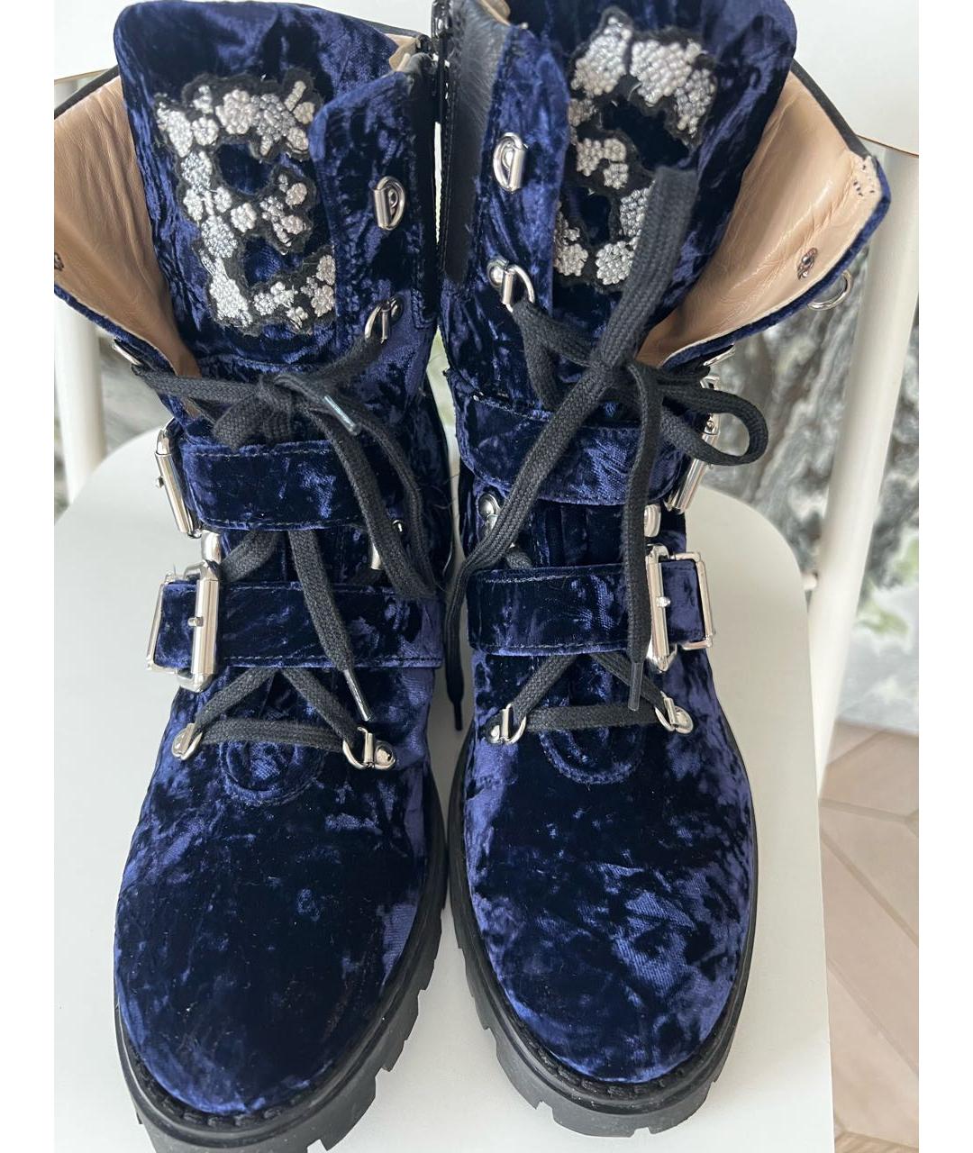 ERMANNO SCERVINO JUNIOR Темно-синие бархатные ботинки, фото 2