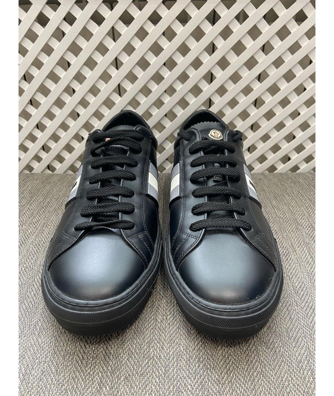 MONCLER Черные кожаные низкие кроссовки / кеды, фото 2