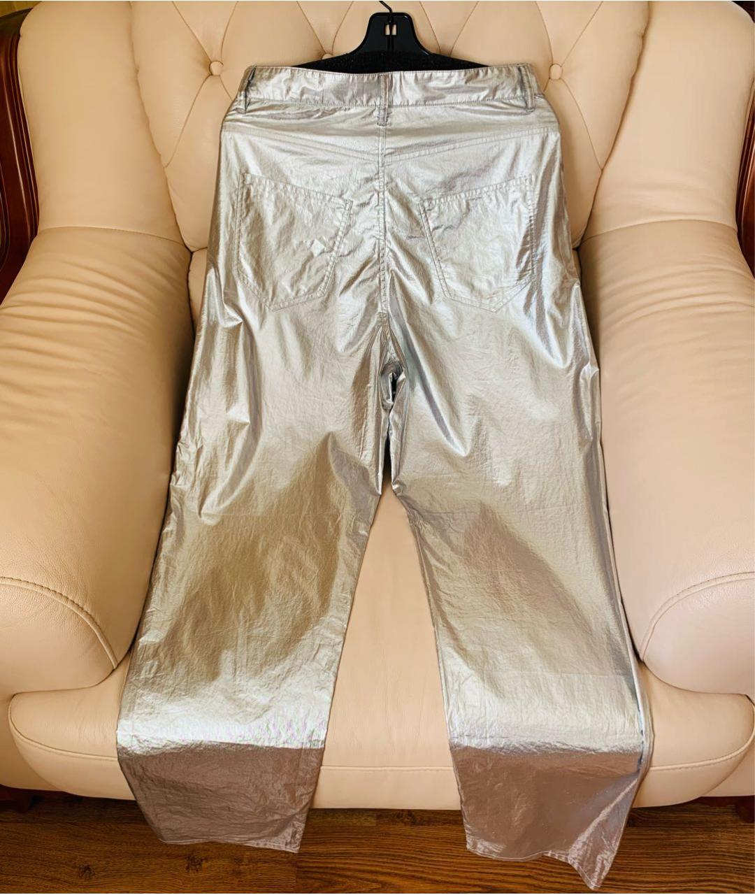 ISABEL MARANT Серебряные хлопковые брюки широкие, фото 2