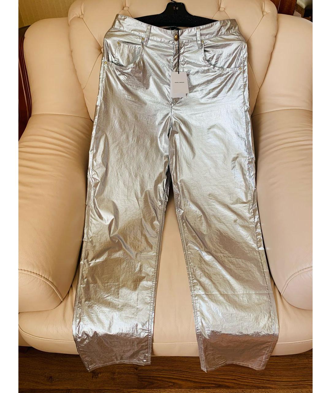ISABEL MARANT Серебряные хлопковые брюки широкие, фото 5