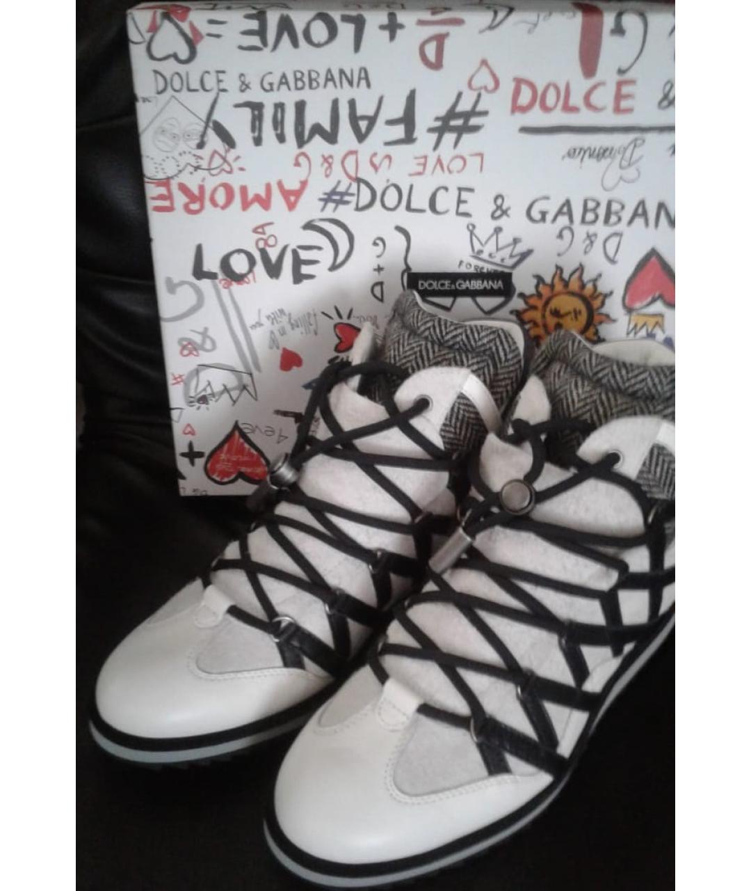 DOLCE&GABBANA Белые кожаные высокие кроссовки / кеды, фото 2