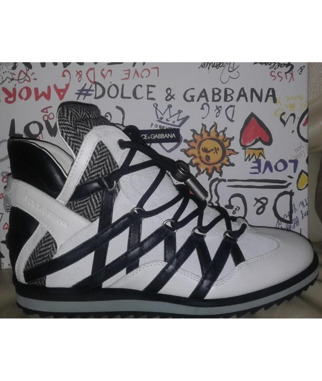 DOLCE&GABBANA Белые кожаные высокие кроссовки / кеды, фото 7