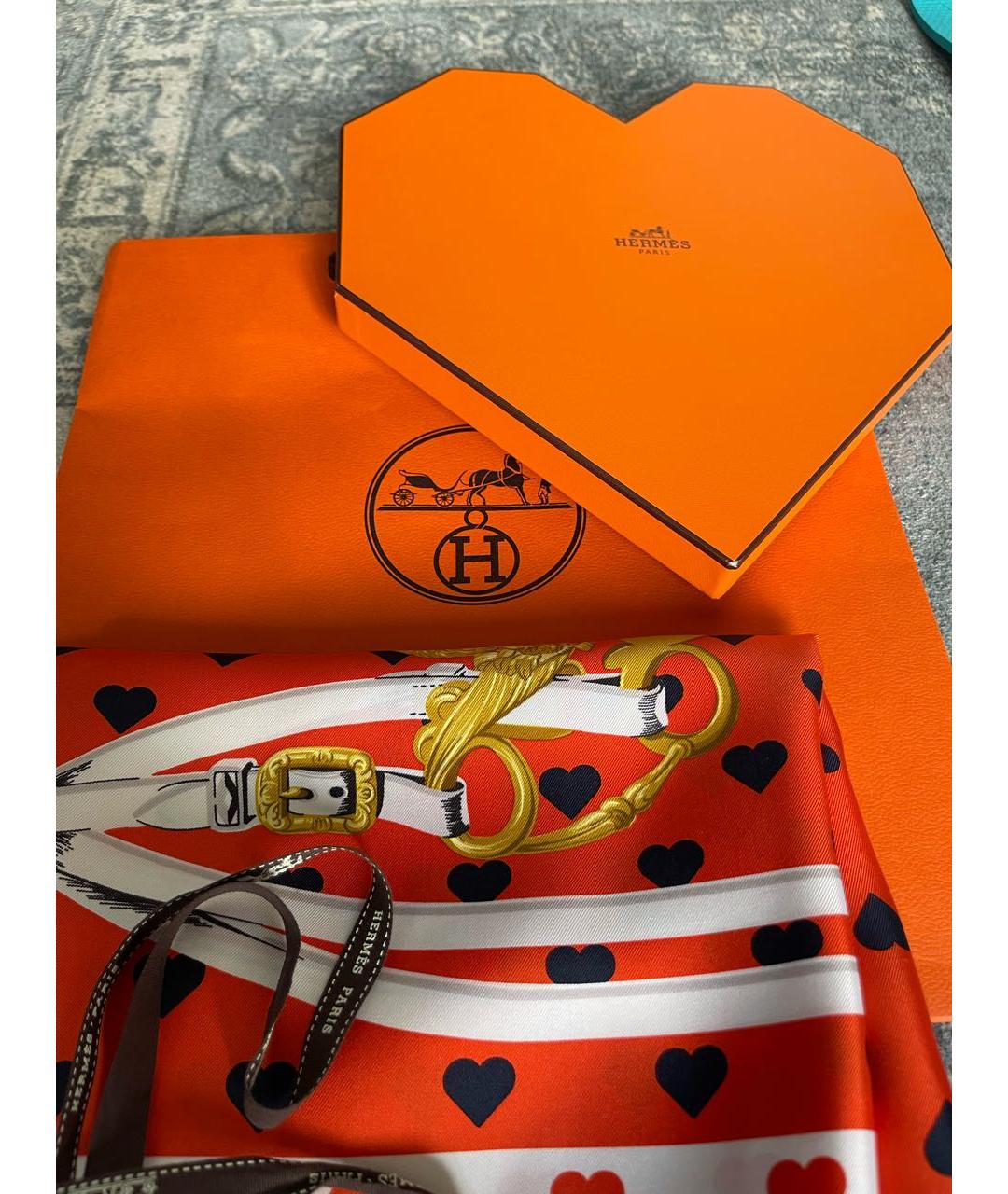 HERMES PRE-OWNED Оранжевый шелковый платок, фото 5