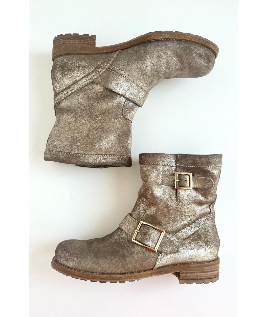 JIMMY CHOO Золотые нубуковые полусапоги, фото 2
