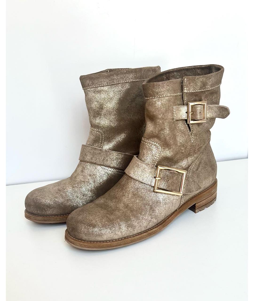 JIMMY CHOO Золотые нубуковые полусапоги, фото 4
