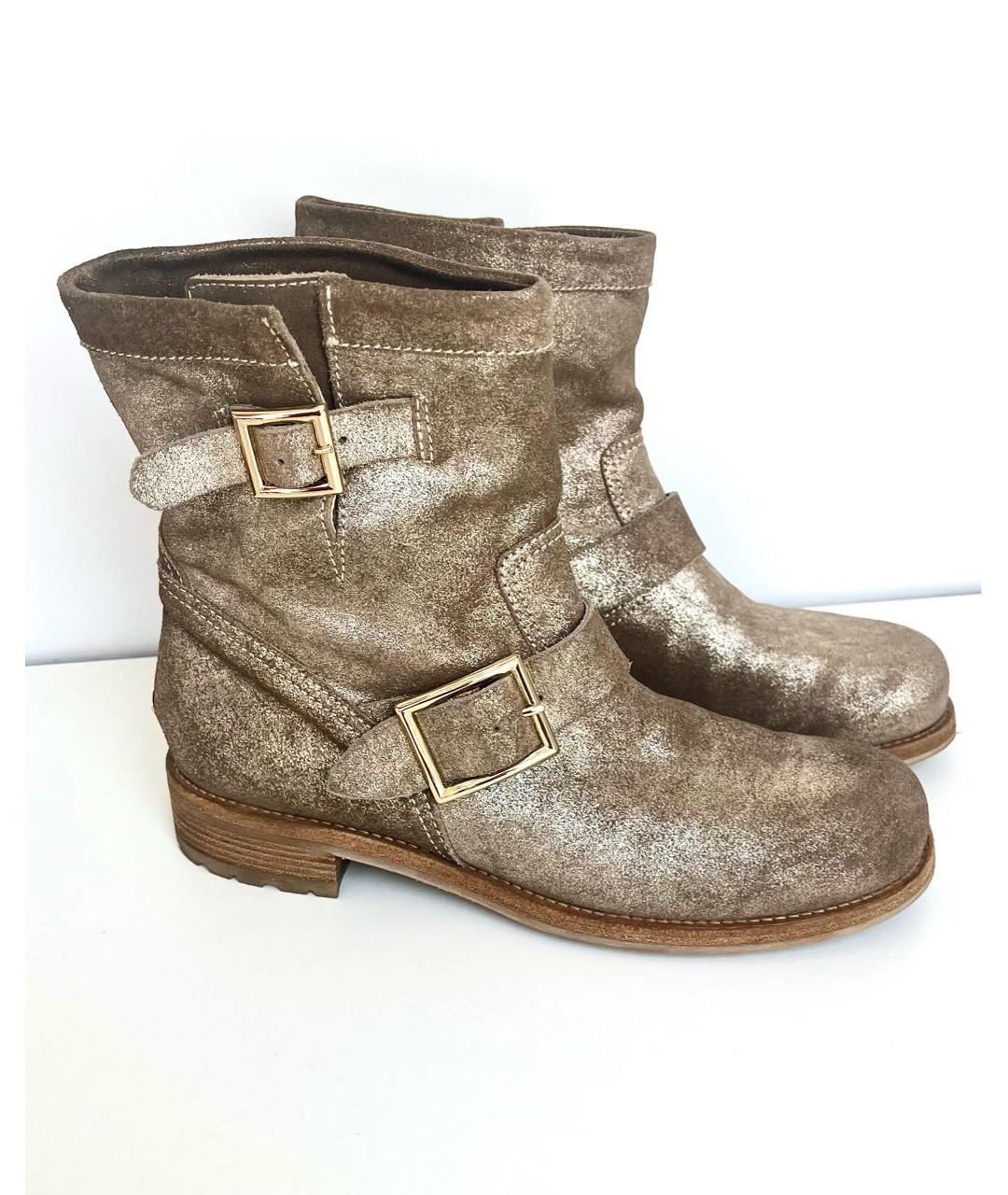 JIMMY CHOO Золотые нубуковые полусапоги, фото 3