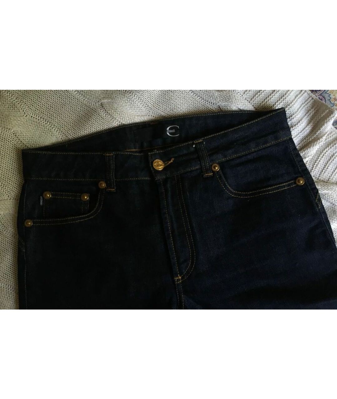 ROBERTO CAVALLI Темно-синие хлопковые джинсы слим, фото 3