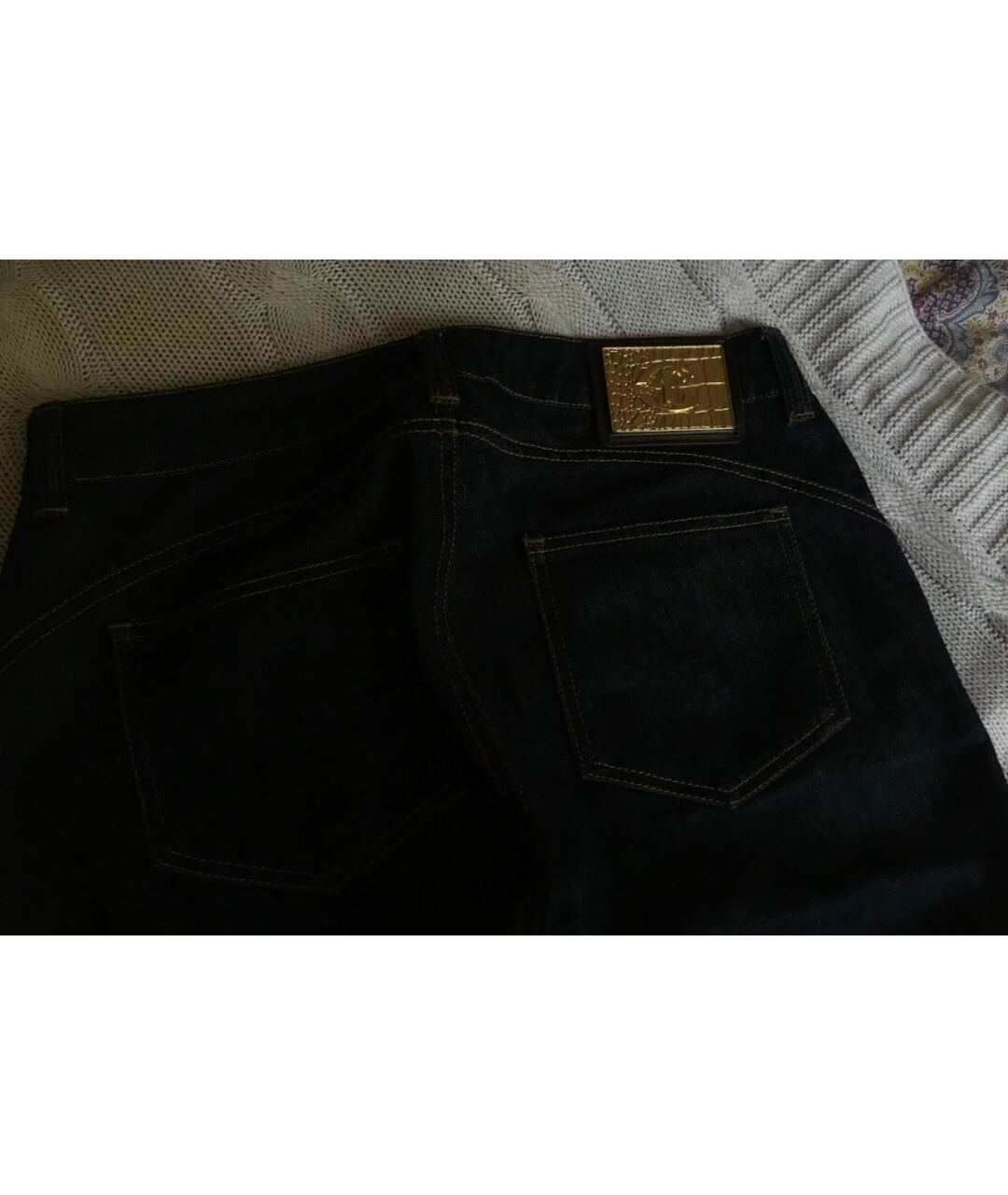 ROBERTO CAVALLI Темно-синие хлопковые джинсы слим, фото 6