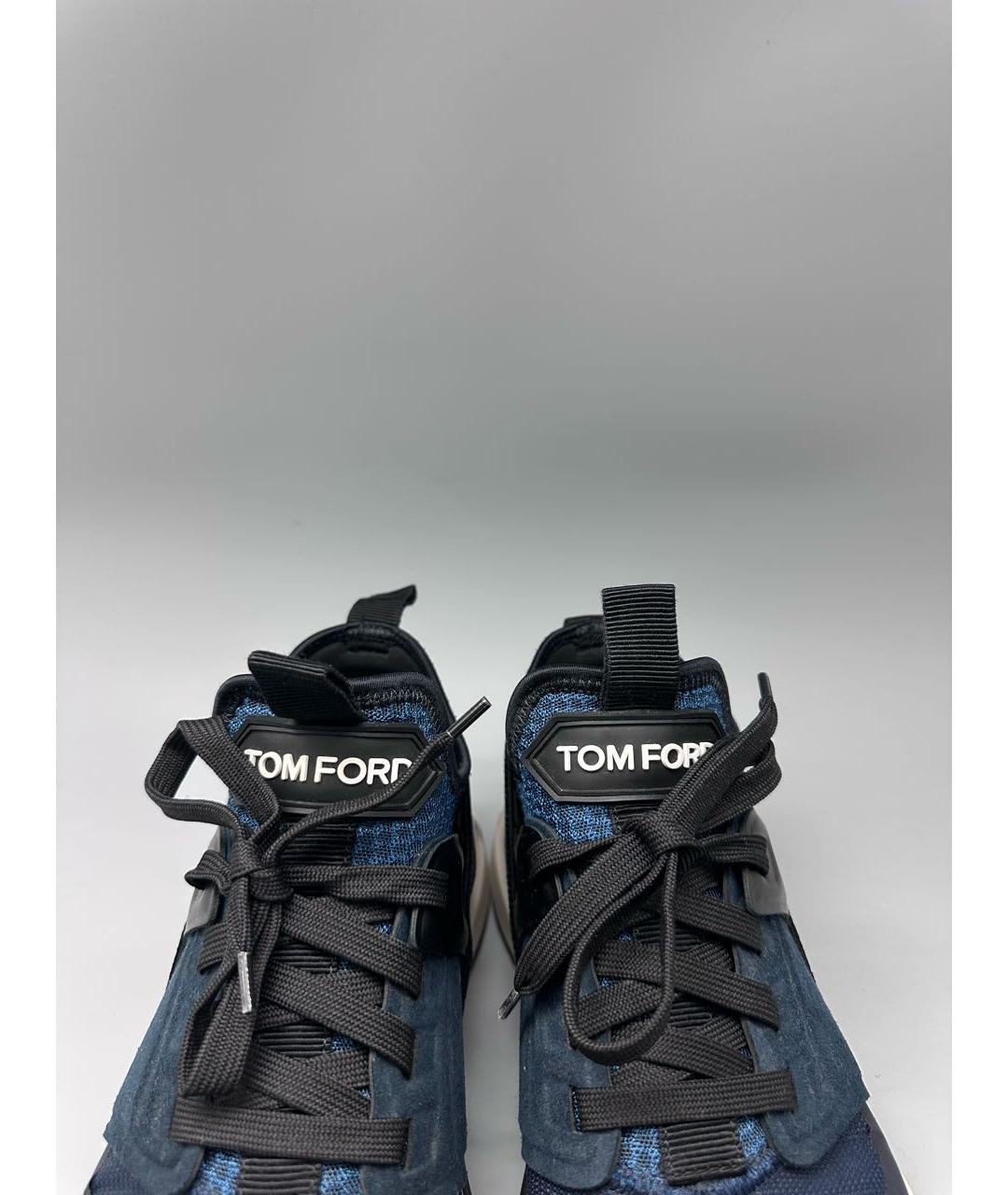 TOM FORD Темно-синие кожаные высокие кроссовки / кеды, фото 2