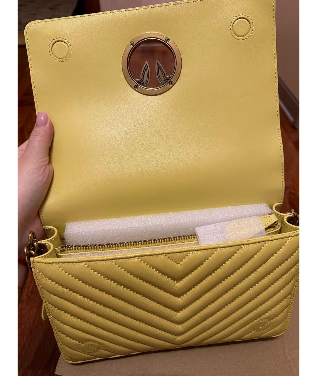 PINKO Желтая кожаная сумка на плечо, фото 4