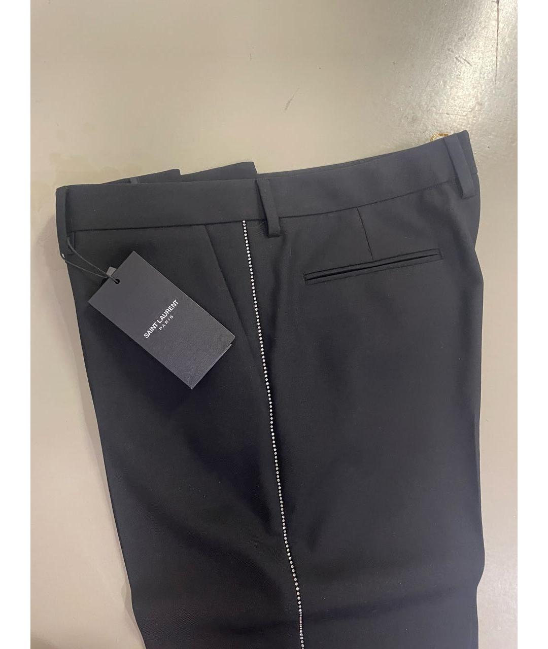 SAINT LAURENT Черные шерстяные прямые брюки, фото 4