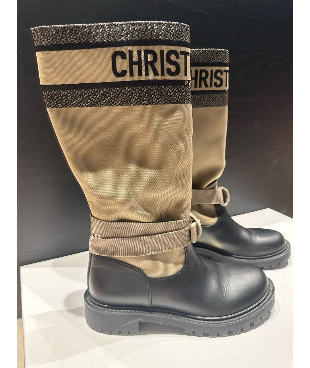 CHRISTIAN DIOR Бежевые кожаные сапоги, фото 5