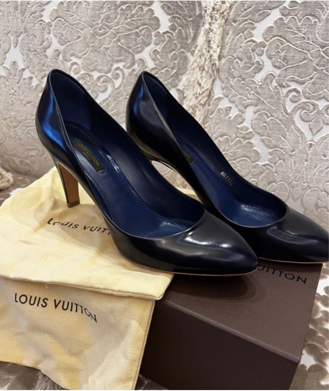 LOUIS VUITTON Темно-синие кожаные лодочки на низком каблуке, фото 5