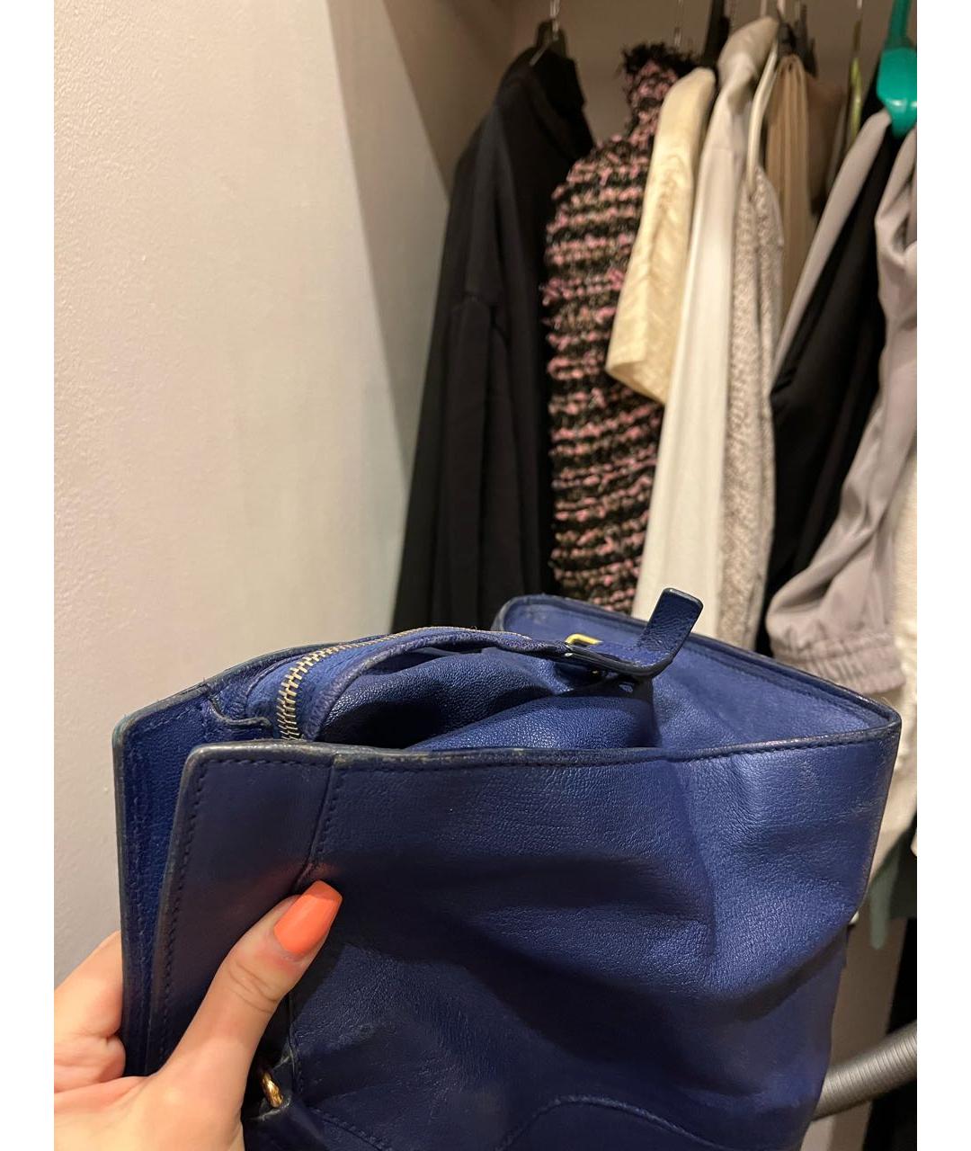 SAINT LAURENT Синяя кожаная сумка с короткими ручками, фото 7