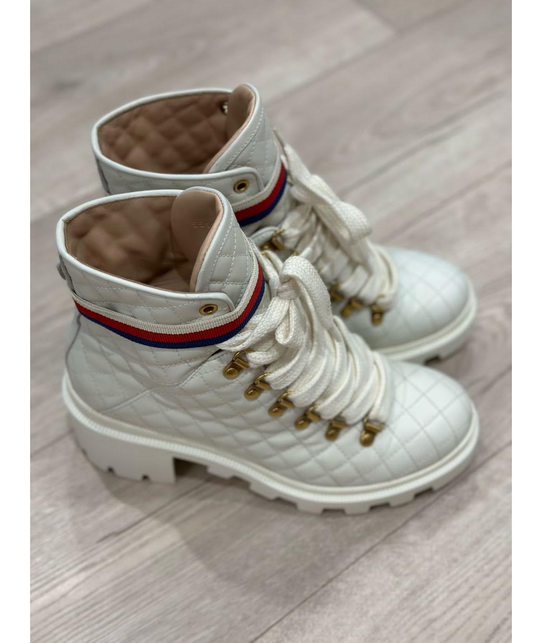 GUCCI Белые кожаные ботинки, фото 6