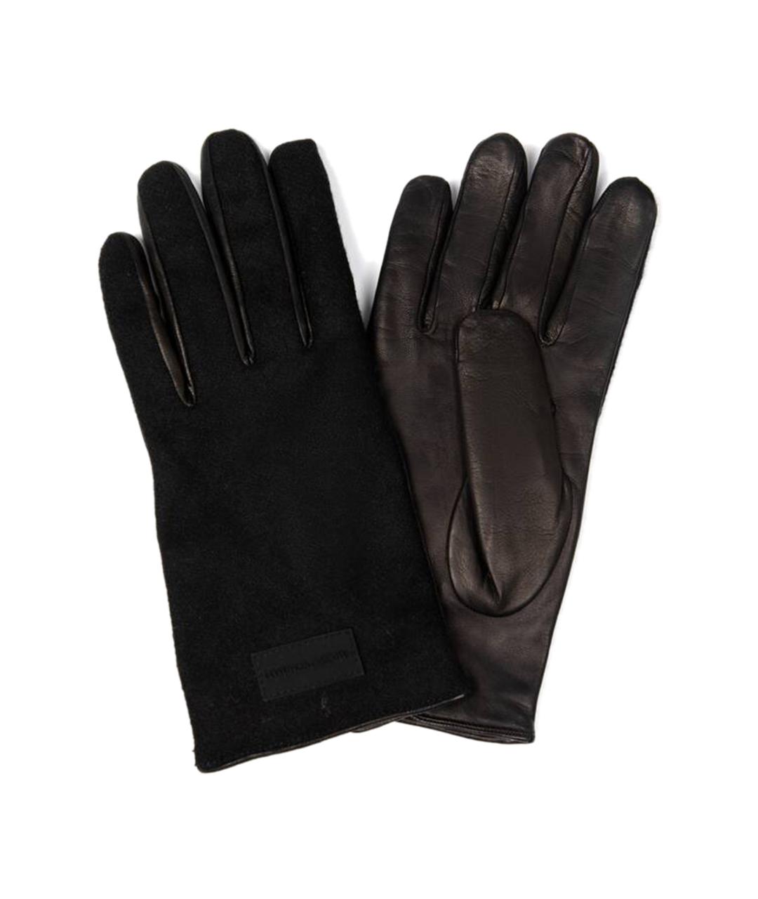 EMPORIO ARMANI Черные кожаные перчатки, фото 1