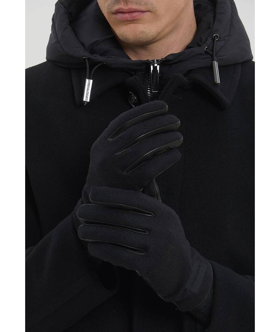 EMPORIO ARMANI Черные кожаные перчатки, фото 4