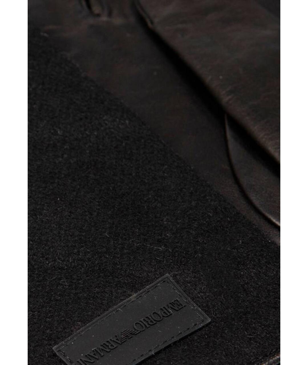 EMPORIO ARMANI Черные кожаные перчатки, фото 3