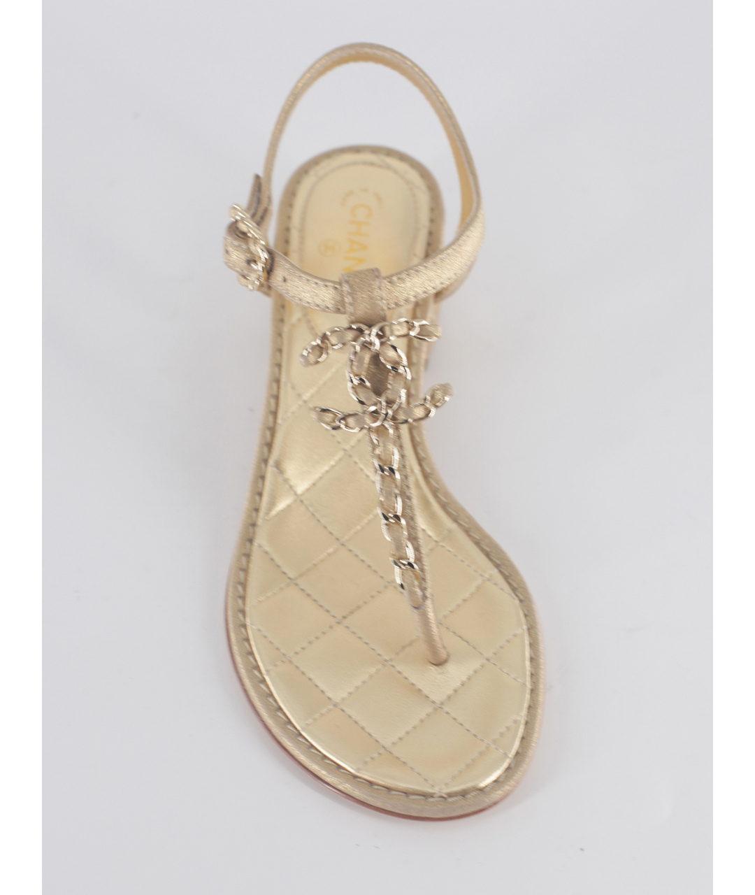 CHANEL PRE-OWNED Золотые кожаные сандалии, фото 4